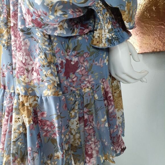 Chicwish Floral Mini Dress - Blue and Pink - Picture 6 of 13